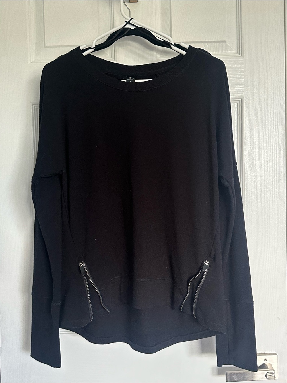 Yogalicious Black Long-Sleeve Crewneck Sweatshirt with Front Zippers